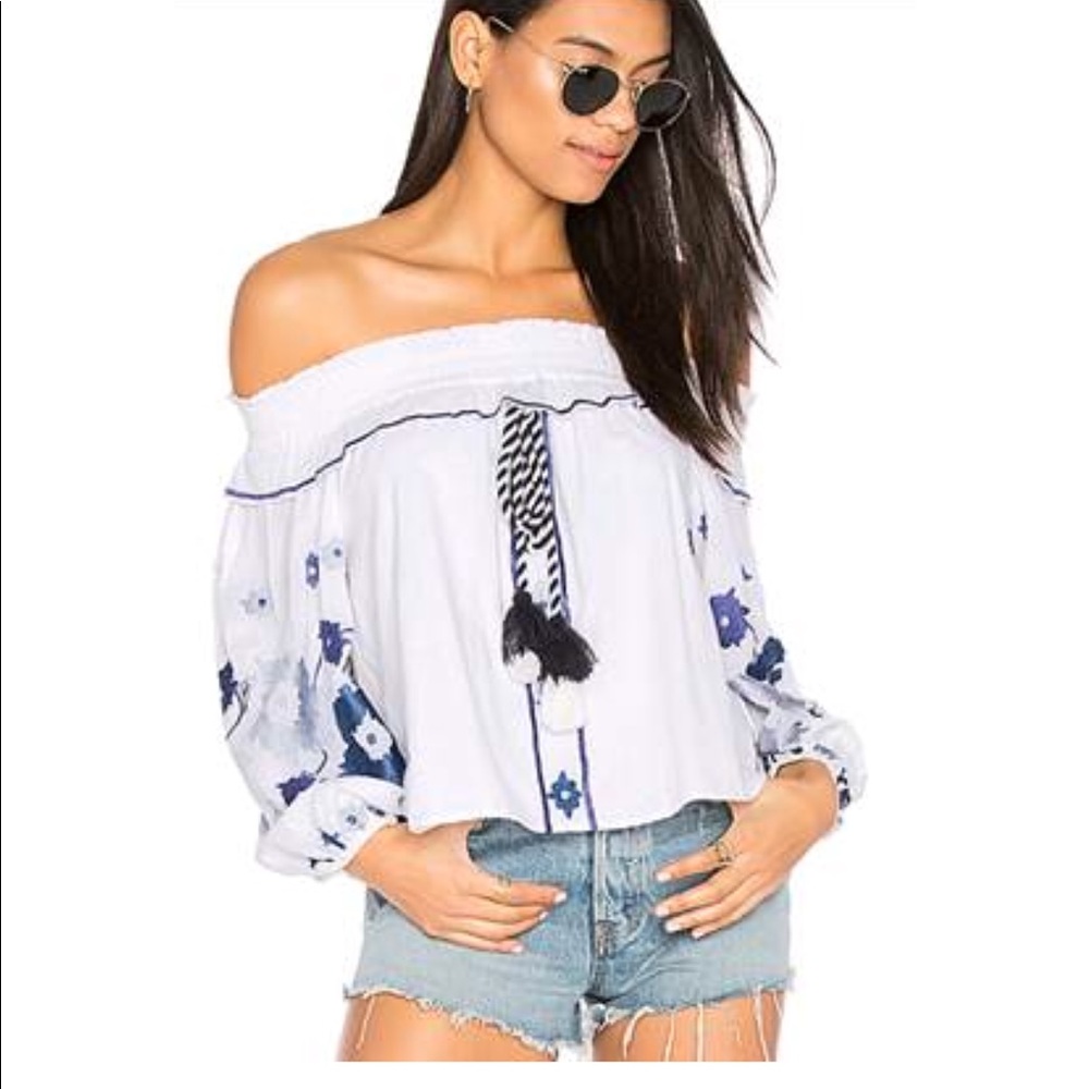 COPY - MISA Los Angeles Off the Shoulder Embroidered Top